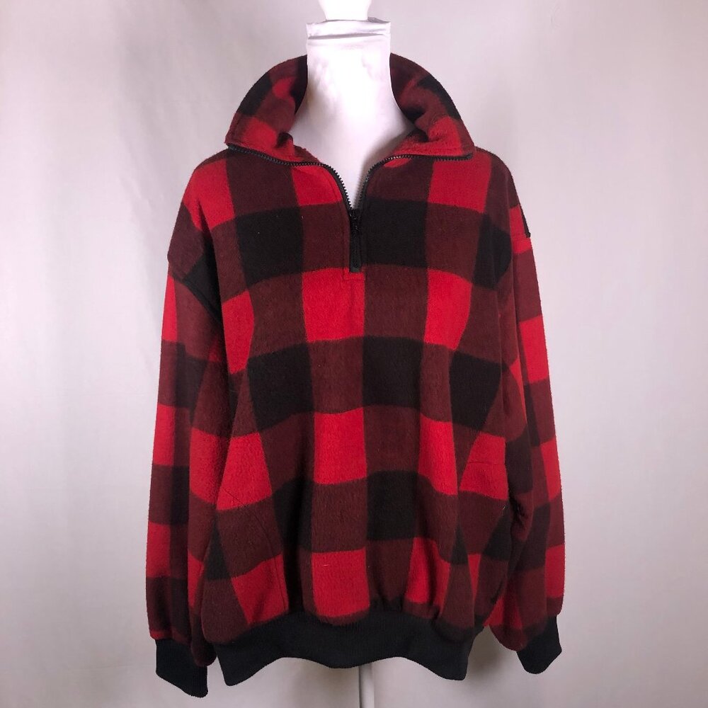 🪵 Vintage Woodland Buffalo Plaid Fleece Jacket – Made in Korea | Size XL